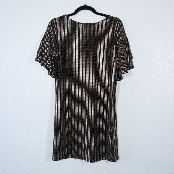 Everly Black & Gold Sequin Shift Mini Dress Size Small - Picture 5 of 5